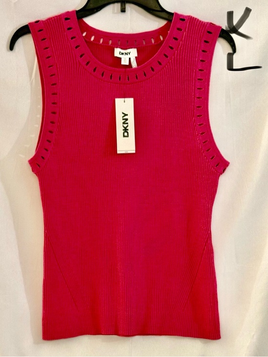 Dkny Tops - DKNY Bright Fuchsia Ribbed Eyelet-Trim Tank
